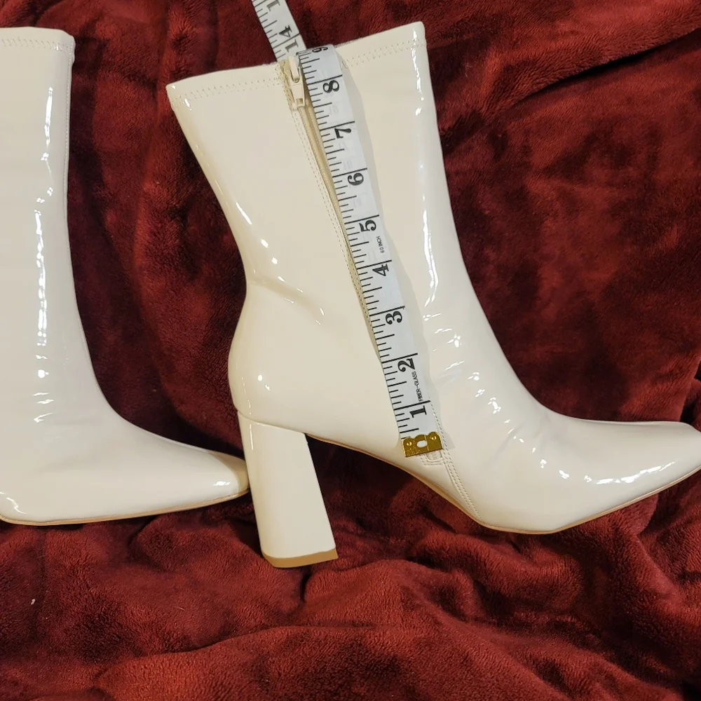 NIB MID CALF GO GO BOOTS Patent Leather Block Heel Side Zip Size 9 - Picture 8 of 12